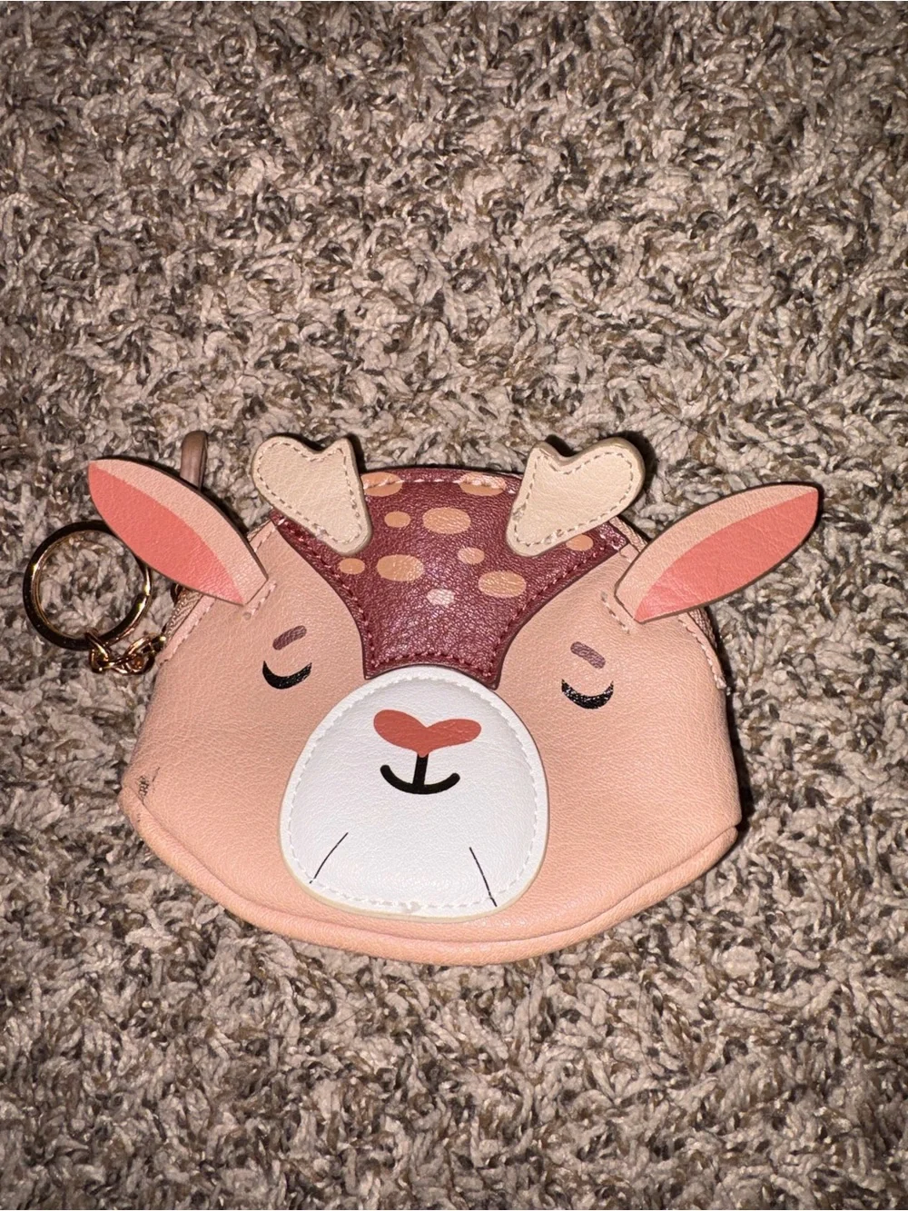 LC Lauren Conrad Peachy Brown Deer Coin Pouch w Keyring
